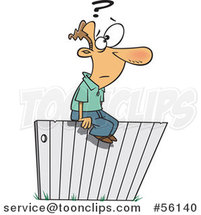 Cartoon White Guy Sitting and Thinking Ont He Fence by Toonaday