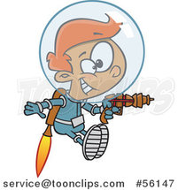 Cartoon Red Haired White Space Boy Flying with a Jet Pack and Ray Gun by Toonaday