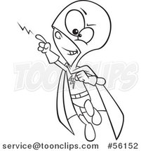 Outline Cartoon Super Hero Boy Flying and Creating Lightning by Toonaday