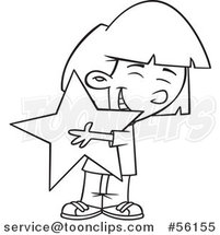 Outline Cartoon Little Girl Hugging a Star by Toonaday