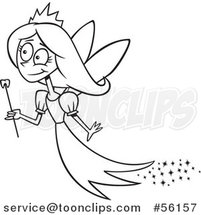 Outline Cartoon Tooth Fairy Girl Flying with a Wand by Toonaday