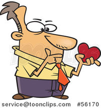 Cartoon Single White Valentines Day Guy Thinking and Holding a Heart by Toonaday