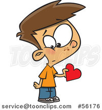 Cartoon White Valentines Day Boy Holding a First Love Heart by Toonaday