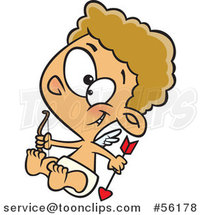 Cartoon Valentines Day White Cupid Baby Boy Holding a Bow and Arrow by Toonaday