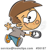 Cartoon on Time White Boy Running with a Clock by Toonaday