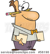 Cartoon White Accountant Holding Folders, with Pencils Behind His Ears by Toonaday