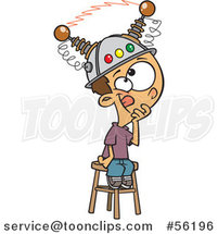 Cartoon White Boy Sitting on a Stool with a Thinking Cap on by Toonaday