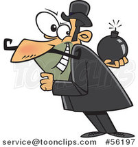 Cartoon White Villainous Guy Holding a Bomb Behind His Back by Toonaday