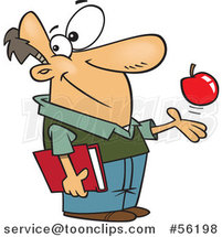 Cartoon White Teacher Playing with an Apple and Holding a Book by Toonaday