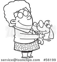 Cartoon Outline Granny Senior Lady Holding a Dog by Toonaday