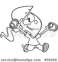 Cartoon Outline on Time Girl Running with Clocks by Toonaday