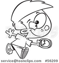 Cartoon Outline on Time Boy Running with a Clock by Toonaday