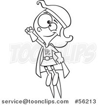 Cartoon Outline Super Hero Rocket Girl Flying by Toonaday