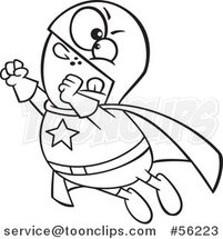 Cartoon Outline Chunky Super Hero Flying by Toonaday