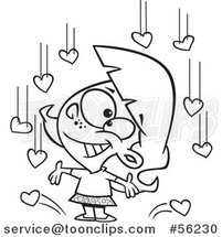 Cartoon Outline Girl Under Raining Hearts by Toonaday