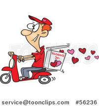 Cartoon Young White Valentine Hearts Delivery Guy on a Scooter by Toonaday