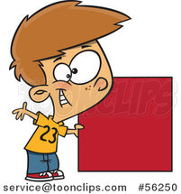 Cartoon White Boy Holding a Red Square or Blank Sign by Toonaday