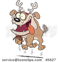 Cartoon Christmas Bulldog Wearing Antlers by Toonaday