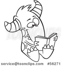 Outline Cartoon Monster Reading a Book by Toonaday