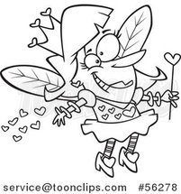 Outline Cartoon Female Valentine Fairy Spreading Love by Toonaday