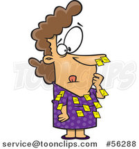 Cartoon Forgetful White Businesswoman with Sticky Notes All over Her Dress and Nose by Toonaday