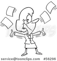 Cartoon Outline Businesswoman Tossing up Papers and Ready for Retirement by Toonaday