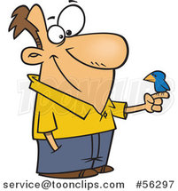 Cartoon White Guy with a Blue Bird Perched on His Finger by Toonaday
