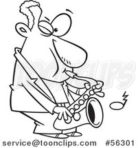 Cartoon Outline Musician Playing a Saxophone by Toonaday