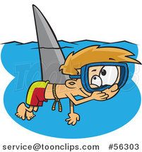 Cartoon Mischievous Blond White Boy Wearing a Shark Fin and Swimming As a Prank by Toonaday