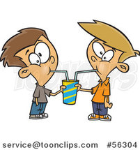 Cartoon Brunette and Blond White Boys Sharing a Soda by Toonaday