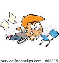 Cartoon Red Haired White School Boy Running Recklessly Through a Classroom by Toonaday