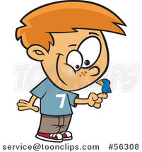 Cartoon Red Haired White Boy with a Blue Bird Perched on His Finger by Toonaday