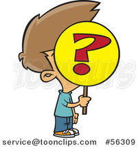 Cartoon Anonymous Brunette White Boy Holding a Question Mark Sign over His Face by Toonaday