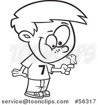 Cartoon Outline Boy with a Bird Perched on His Finger by Toonaday
