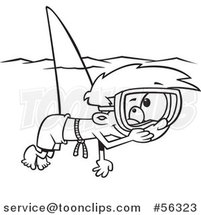 Cartoon Outline Mischievous Boy Wearing a Shark Fin and Swimming As a Prank by Toonaday