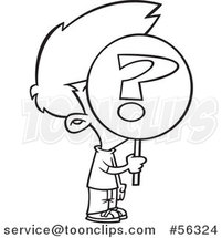 Cartoon Outline Anonymous Boy Holding a Question Mark Sign over His Face by Toonaday