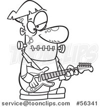 Cartoon Outline Frankenstein Playing a Guitar by Toonaday