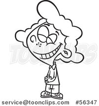 Cartoon Outline Smiling Girl by Toonaday