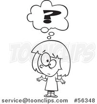 Cartoon Outline Confused Girl Shrugging Under a Question Mark by Toonaday