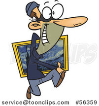 Cartoon Hasty Grinning White Burglar Carrying a Van Gogh Painting by Toonaday