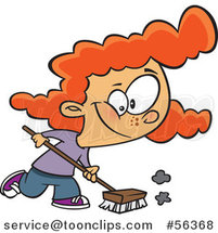 Cartoon Red Haired White Girl Using a Shop Broom by Toonaday