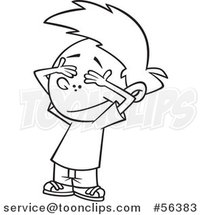 Cartoon Outline Boy Covering His Eyes by Toonaday