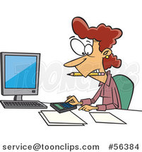 Cartoon White Female Accountant Working Hard at Her Desk by Toonaday
