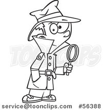 Cartoon Outline Detective Boy Holding a Magnifying Glass by Toonaday
