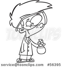 Cartoon Outline Smart Boy Holding a Flask in a Science Lab by Toonaday