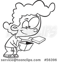 Cartoon Outline Girl Opening a Box by Toonaday
