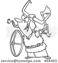 Cartoon Outline Excited Female Viking Ready for Battle by Toonaday
