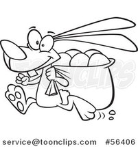 Cartoon Outline Running Bunny Rabbit with a Sack of Eggs by Toonaday
