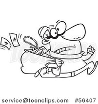Cartoon Outline Hasty Burglar Running with a Sack of Stolen Goods by Toonaday