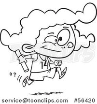 Cartoon Outline Track and Field Girl Running a Relay Race with a Baton by Toonaday